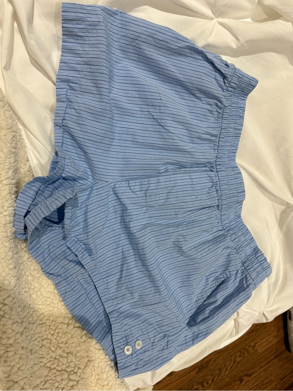 Light Blue Pinstripe Women's Elastic Waist Shorts ZARA